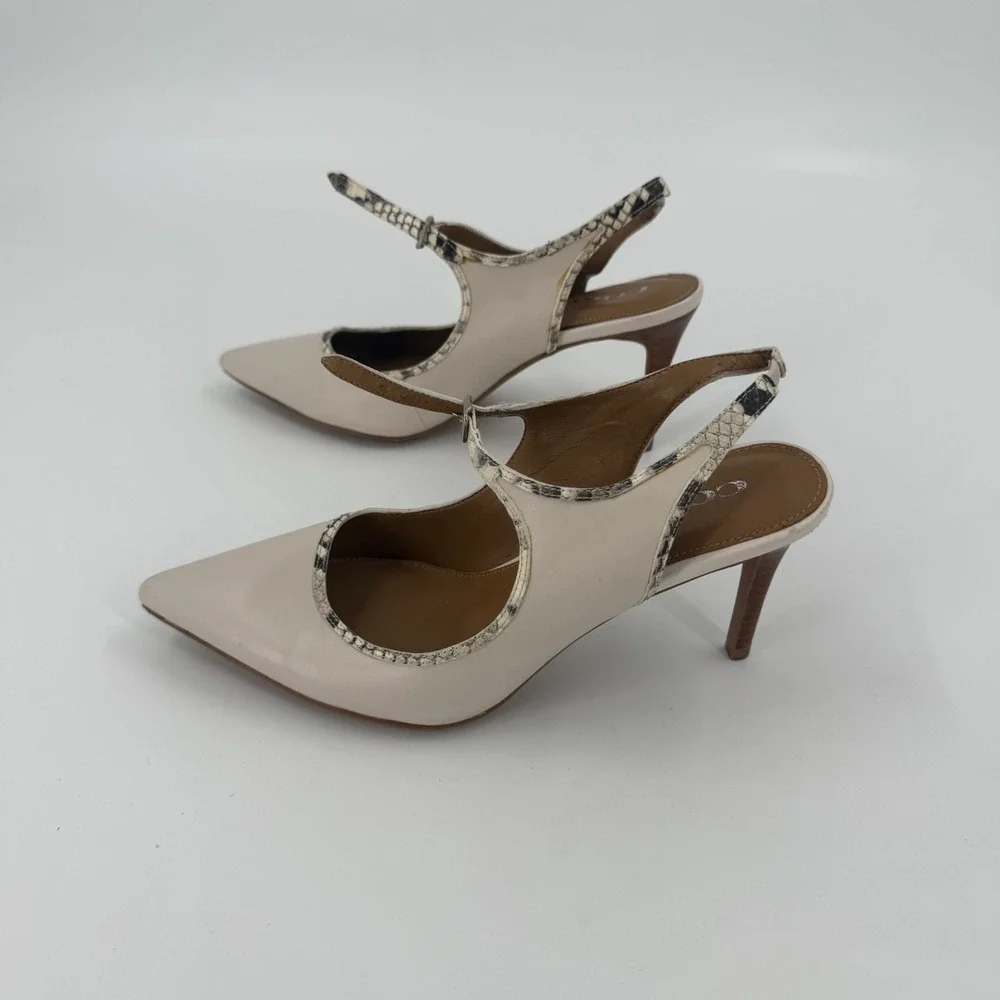 Coach Slingback Sandals Womens 6.5B Gray Pointed Toe Stiletto Heel Buckle Strap